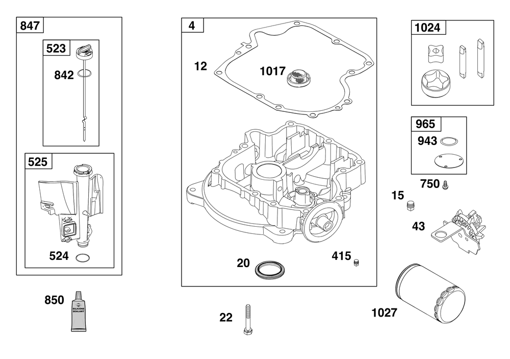 Crankcase Cover/Sump And Lubrication Group Diagram and Parts List for 33R877-0015-B5 200000 - 399999 Briggs and Stratton Engine
